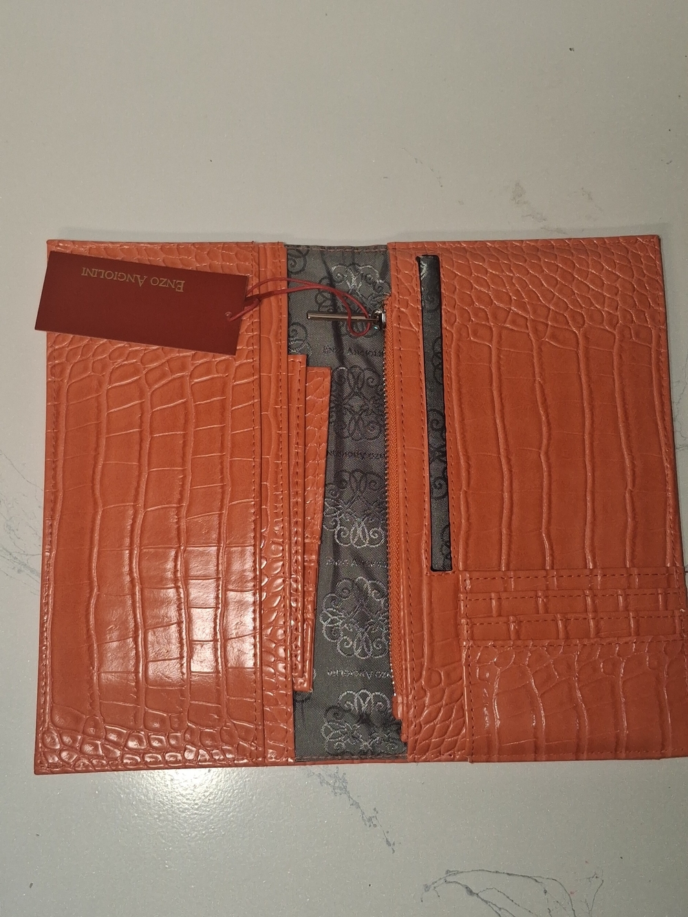 Enzo Angiolini Orange Faux Croc-Embossed Women's Clutch 3 Piece Set - Picture 5 of 5